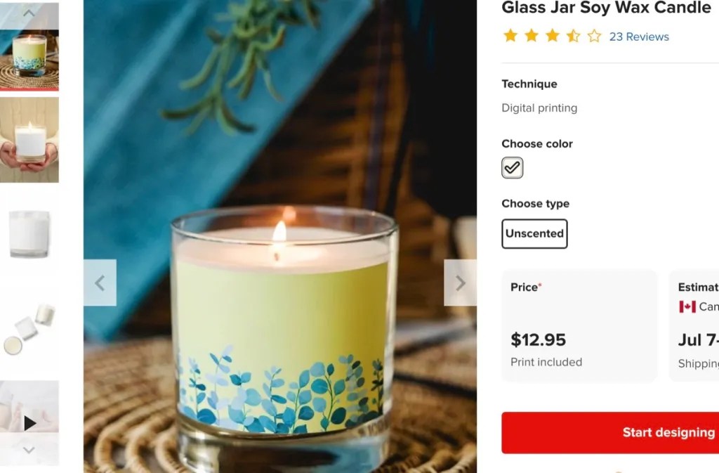 Printful custom candle print-on-demand supplier for Etsy