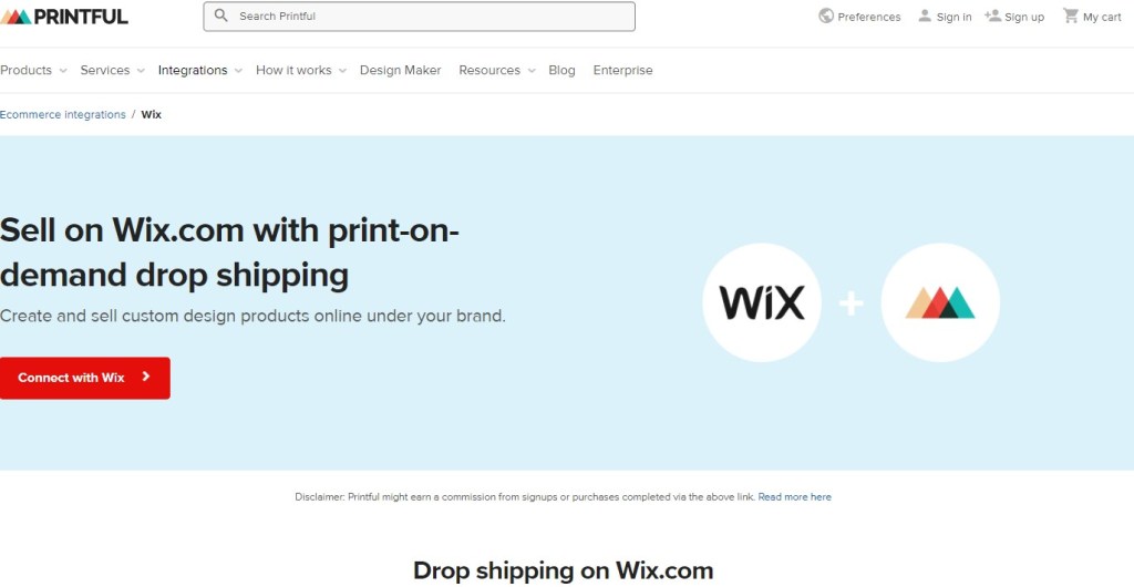Printful Wix print-on-demand company