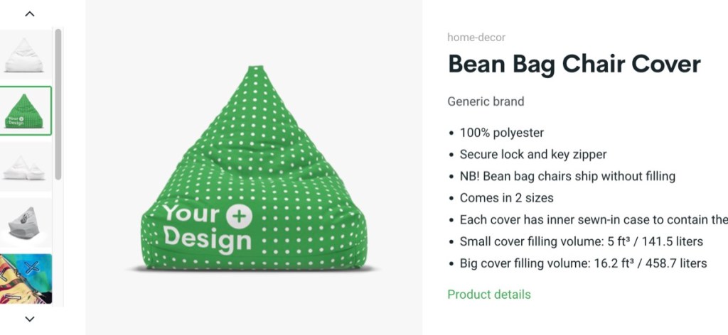 Printify bean bag chair print-on-demand supplier