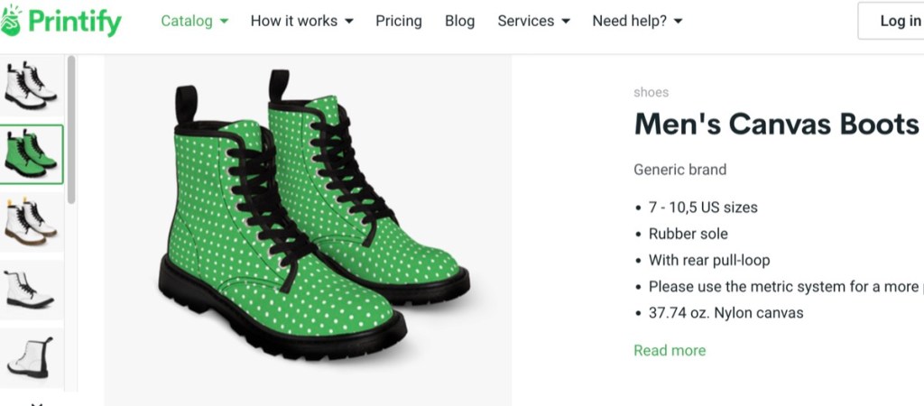 Printify custom boots print-on-demand supplier