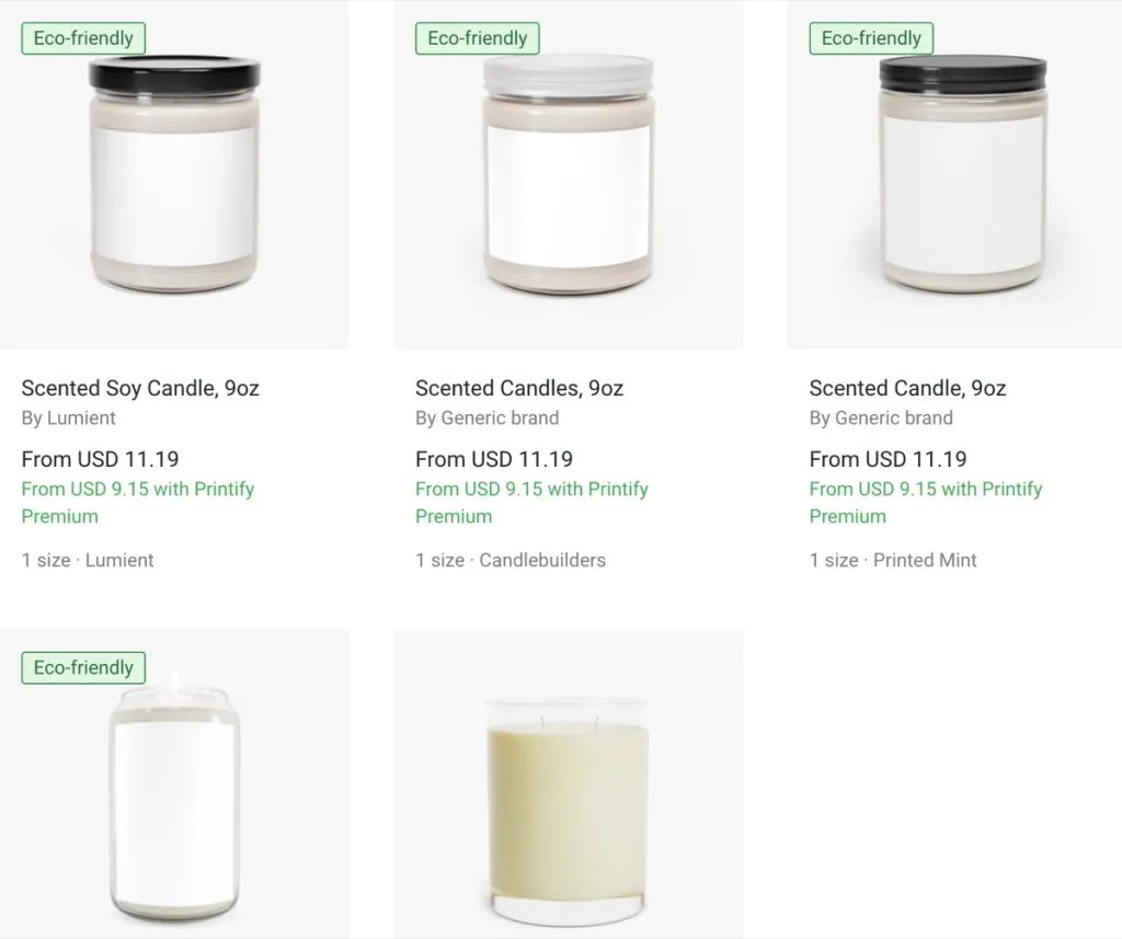 Printify custom candle print-on-demand supplier for Etsy