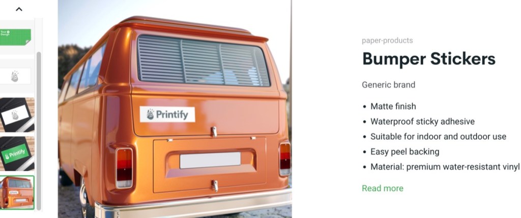 Printify car bumper sticker print-on-demand supplier