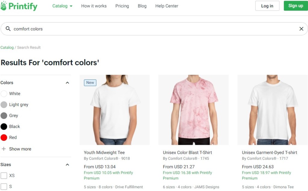 Printify print-on-demand company with Comfort Colors products