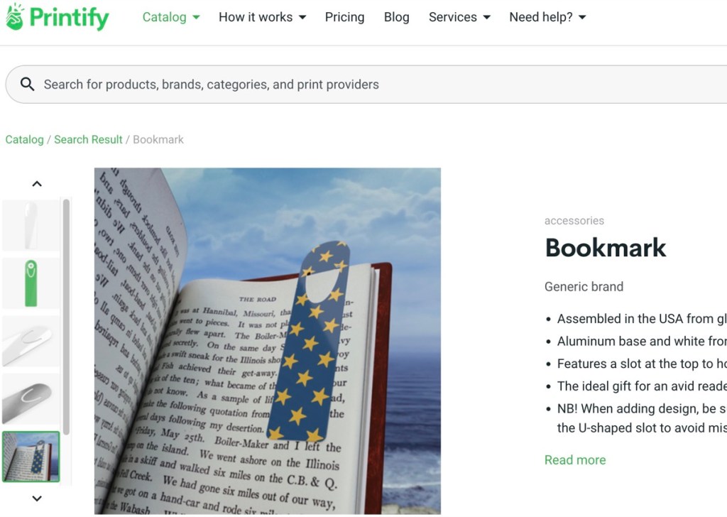 Printify custom bookmark print-on-demand company