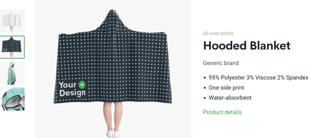 Printify hooded blanket print-on-demand supplier