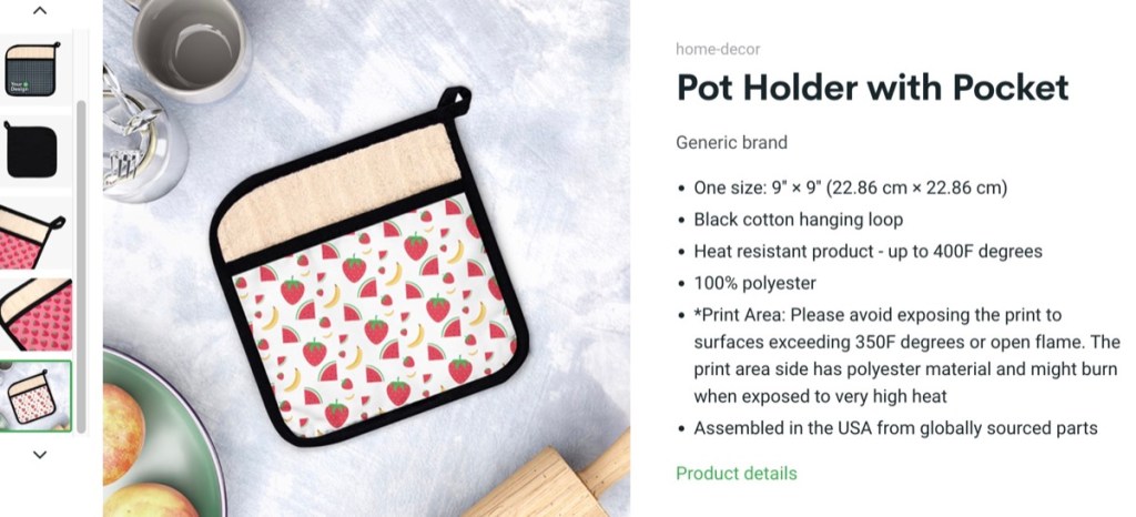 Printify pot holder & hot pad print-on-demand supplier