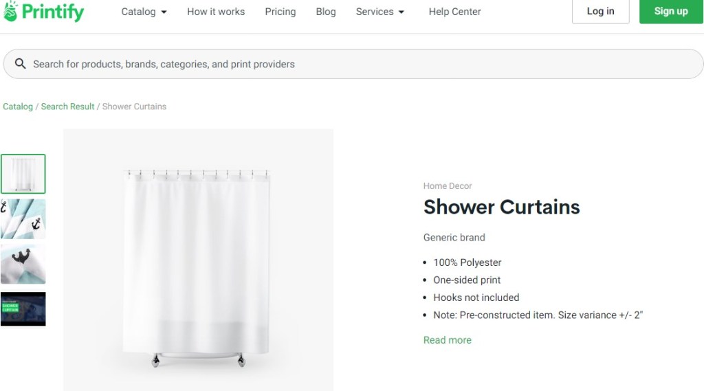 Printify shower curtain print-on-demand company