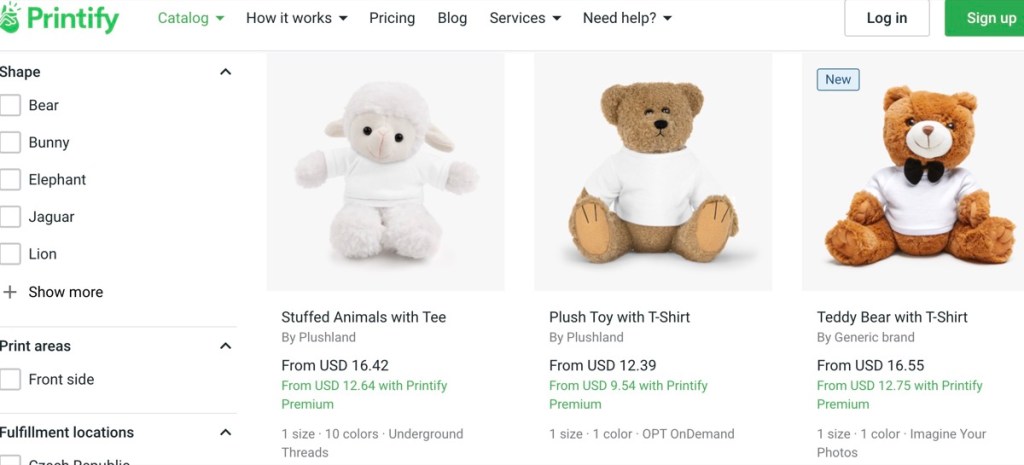 Printify custom stuffed animal & plush toy print-on-demand company