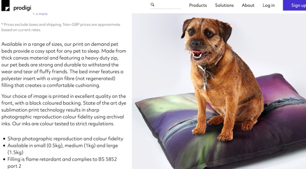 Prodigi custom pet bed print-on-demand supplier