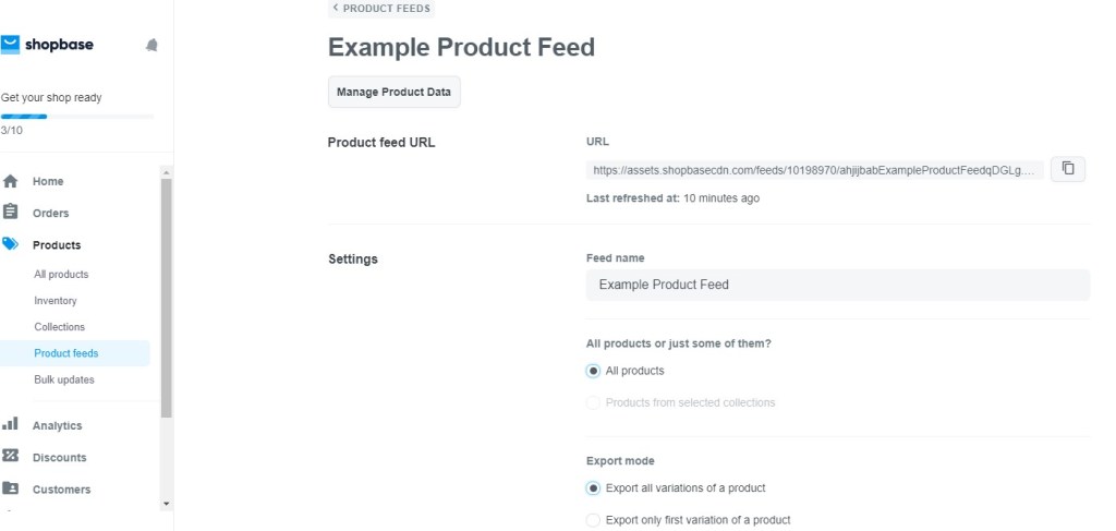 ShopBase product feeds
