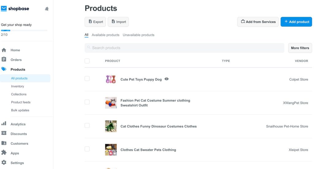ShopBase product management