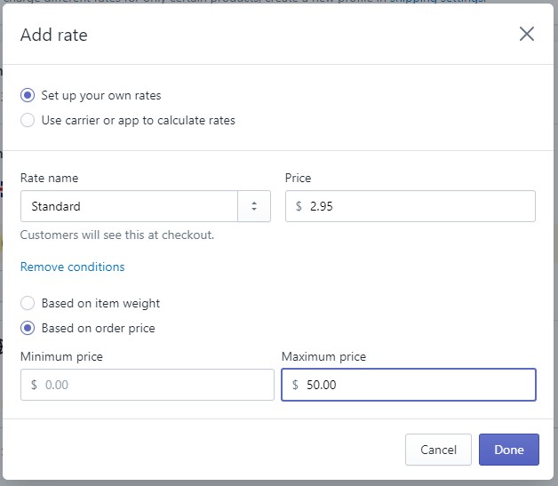 Shopify add-rate popup
