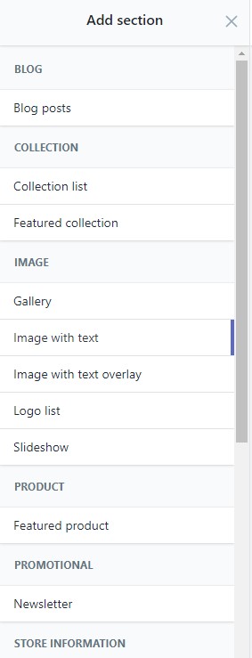 Shopify add-section tab