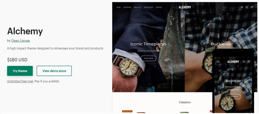 Shopify Alchemy theme for luxury watches dropshipping stores