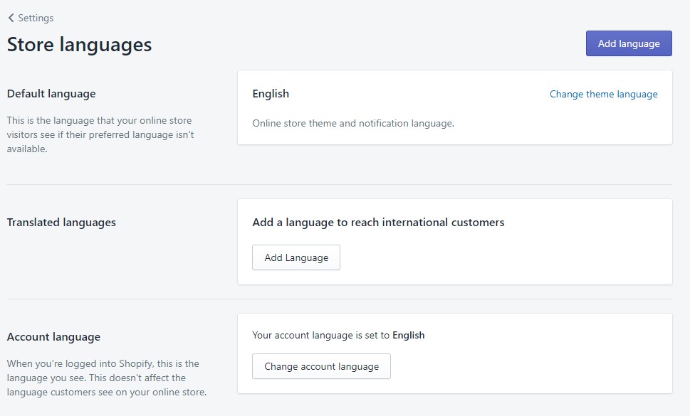 Shopify store languages setting