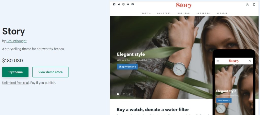 Shopify Story theme for storytelling for watches dropshipping stores