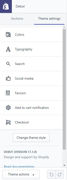 Shopify theme settings tab