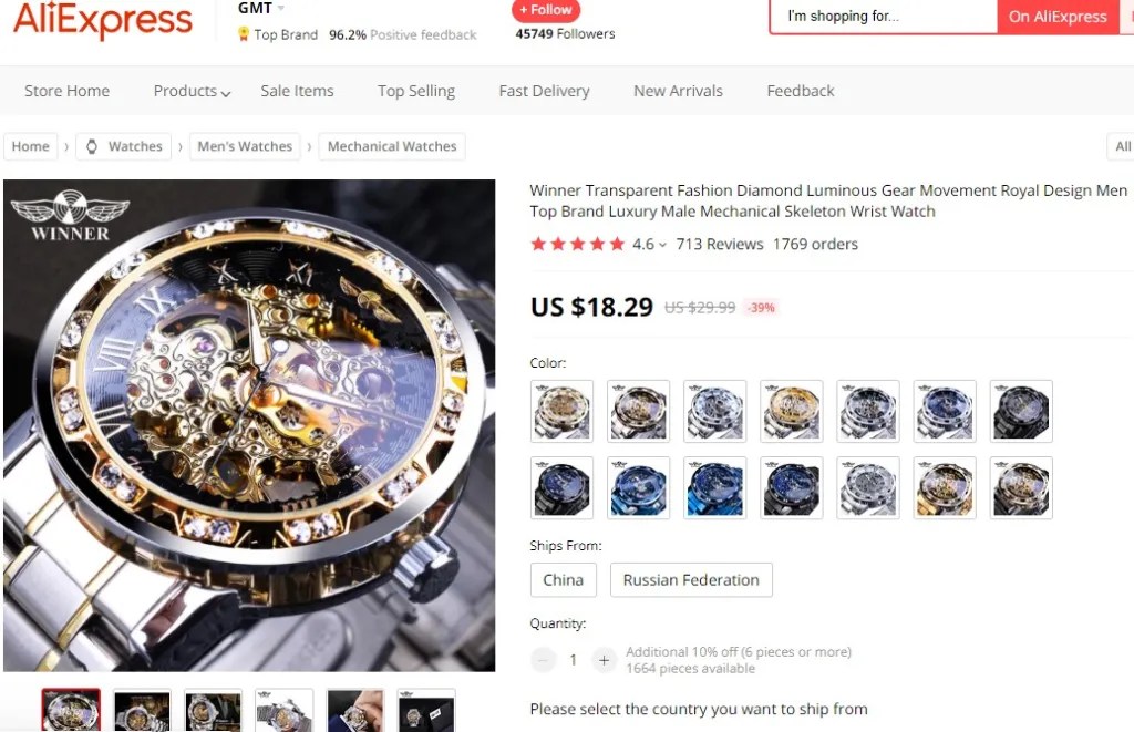 Skeleton watch dropshipping product example