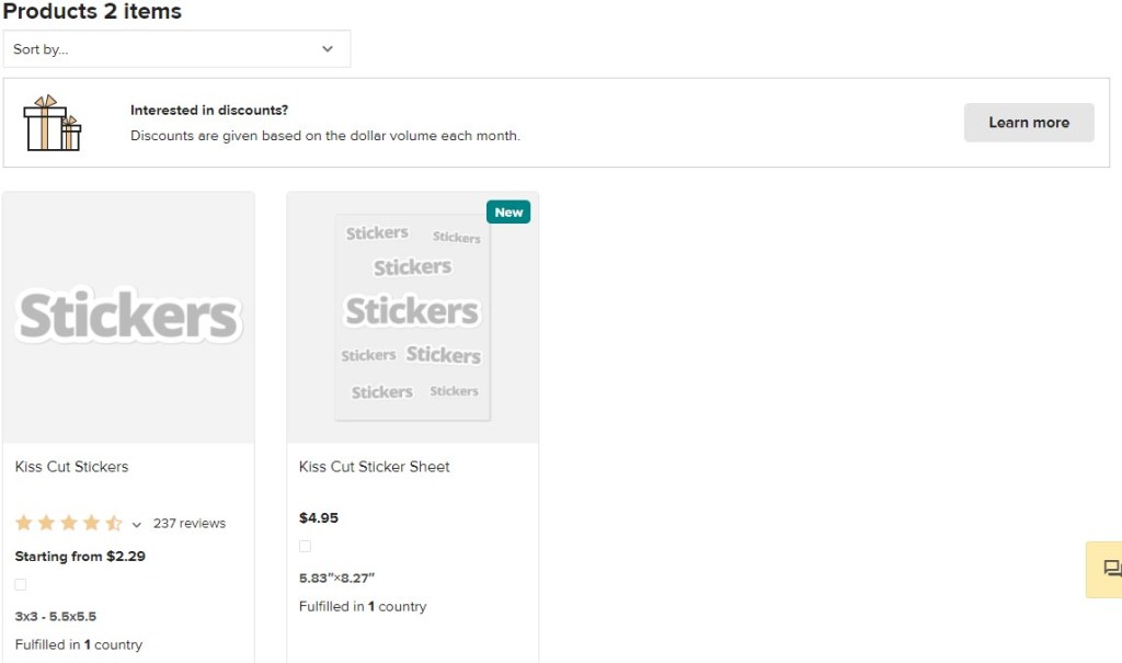 Stickers dropshipping products on Printful