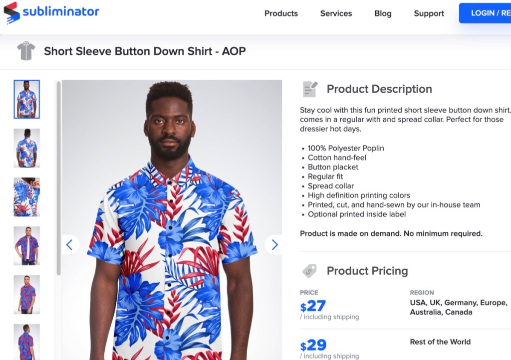 Subliminator custom button-down/button-up shirt print-on-demand supplier