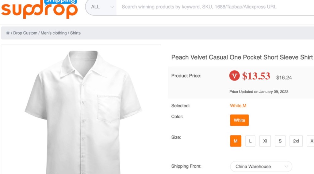 Sup Dropshipping custom button-down/button-up shirt print-on-demand supplier