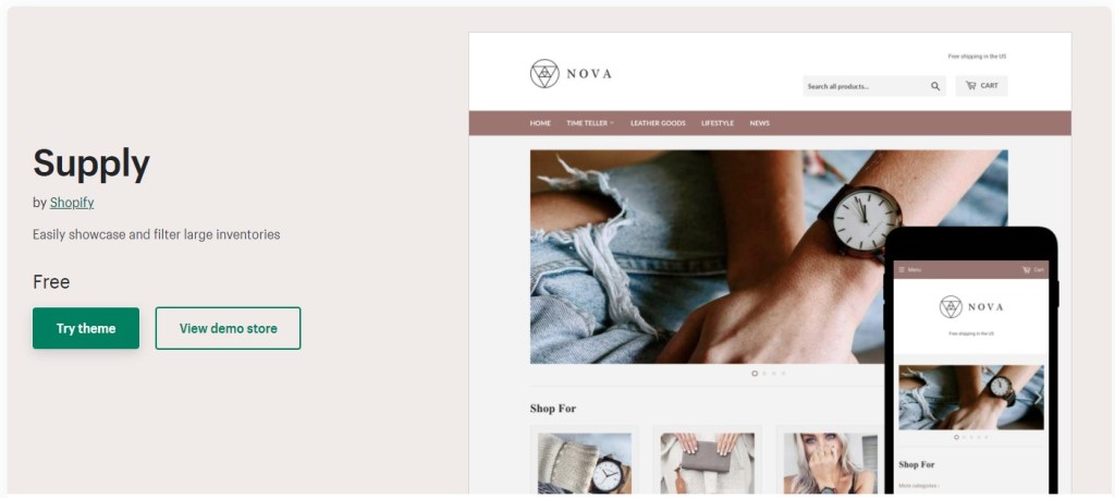 Shopify Supply free theme for watches dropshipping store