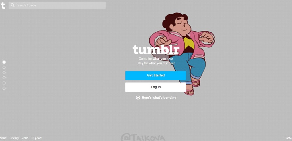 Tumblr blogging platform homepage