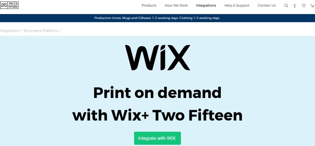 TwoFifteen Wix print-on-demand company