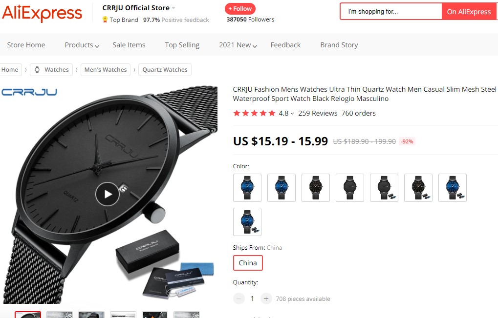 Ultra-thin watch dropshipping product example