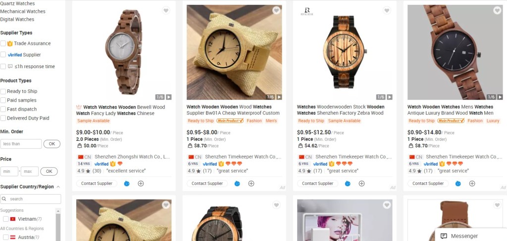 Watches dropshipping products on Alibaba