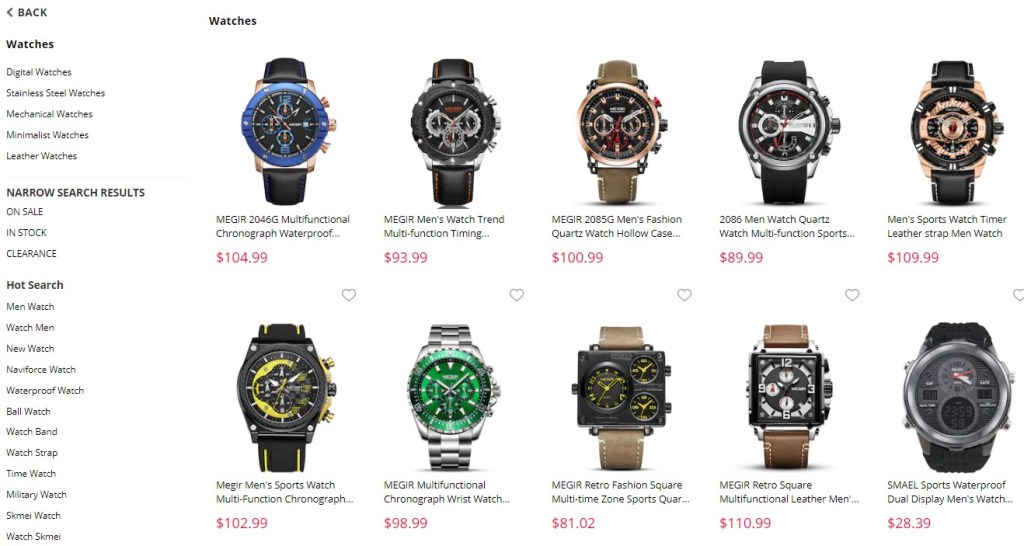 Watches dropshipping products on GearBest