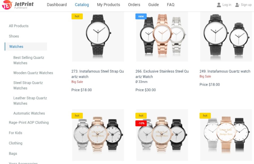 Watches dropshipping products on JetPrintApp