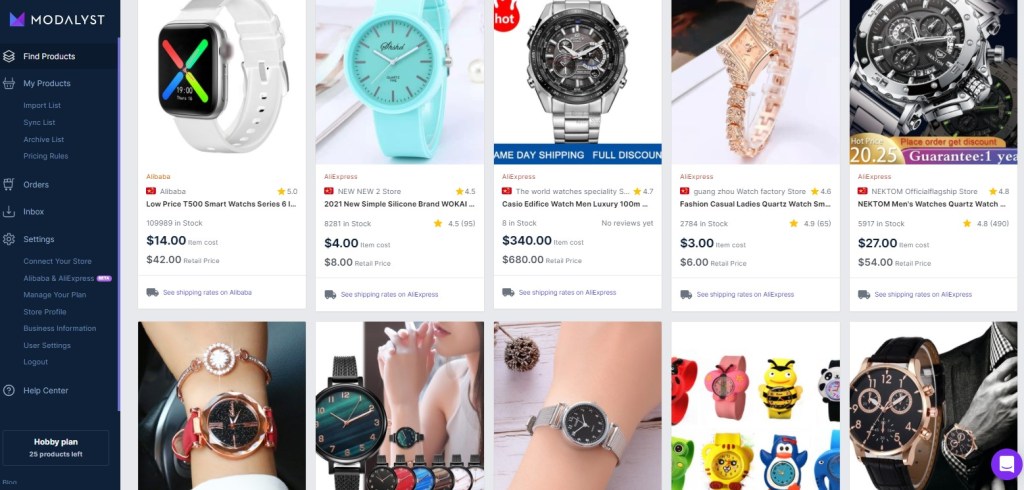 Watches dropshipping products on Modalyst