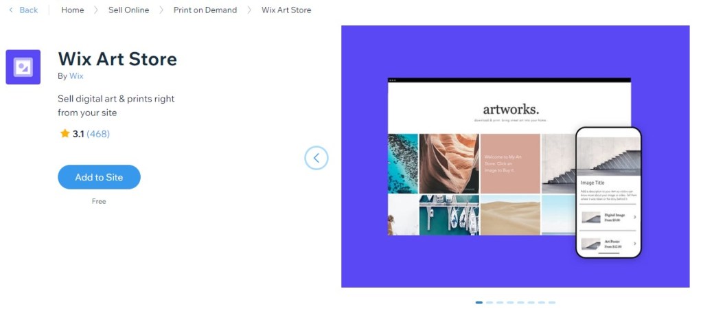 Wix Art Store print-on-demand
