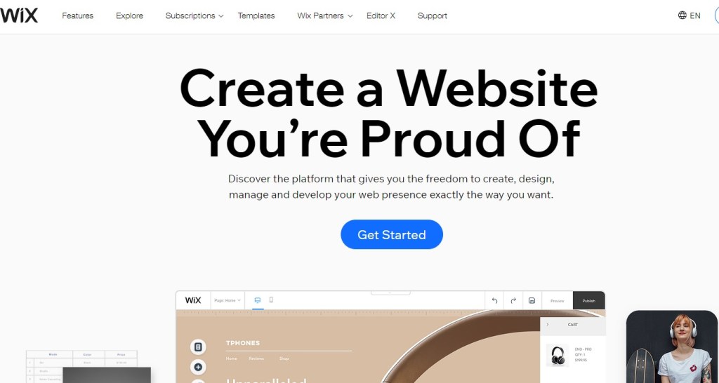 Wix blogging platform homepage