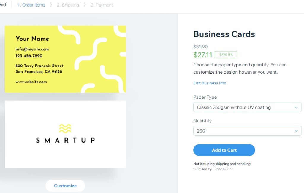 Order business cards with Wix