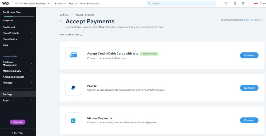 Wix Accept Payments Settings