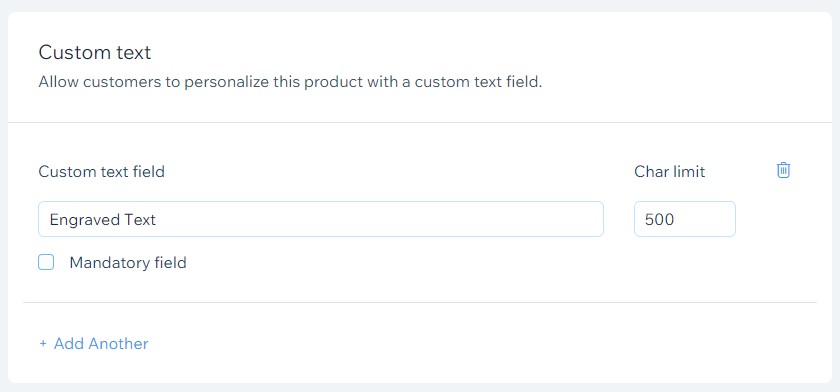 Wix product custom text fields