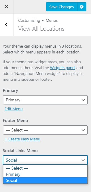 Edit menu locations in WordPress.com
