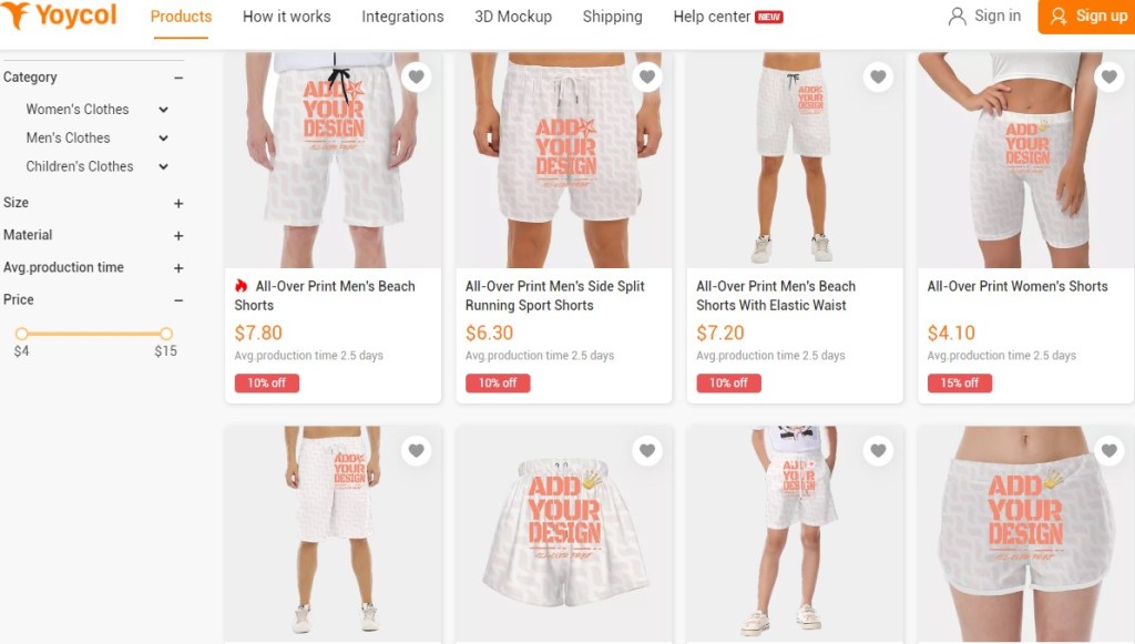 Yoycol shorts print-on-demand company