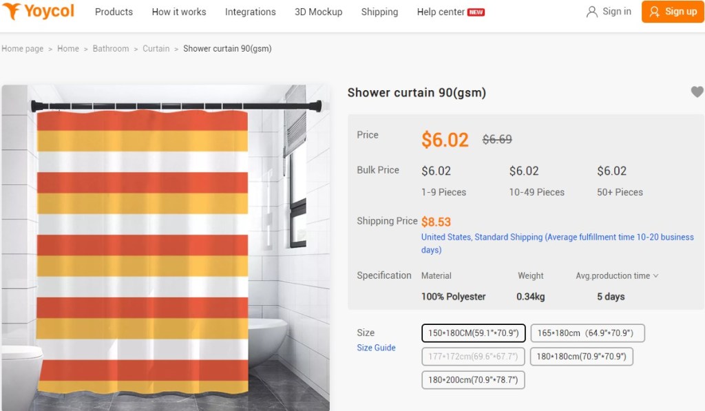 Yoycol shower curtain print-on-demand company