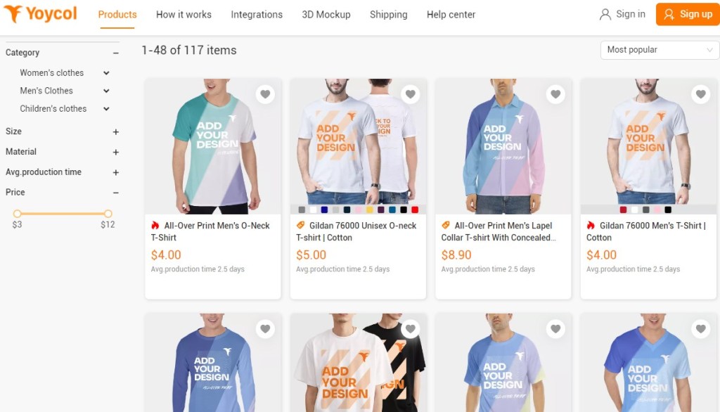 Yoycol custom print-on-demand t-shirt dropshipping company